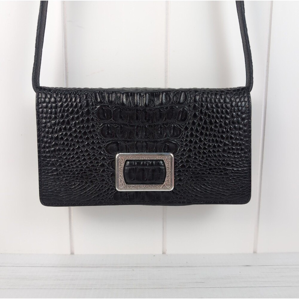 Vintage Brighton Black Croc Embossed Leather Crossbody Wallet Organizer